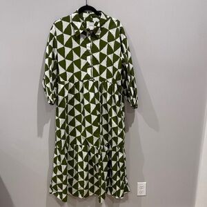Geometric Green and White Women's Dress
